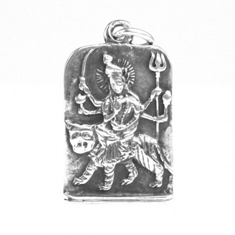 veche amuleta hindusa " Durga ". argint. British Raj cca 1945